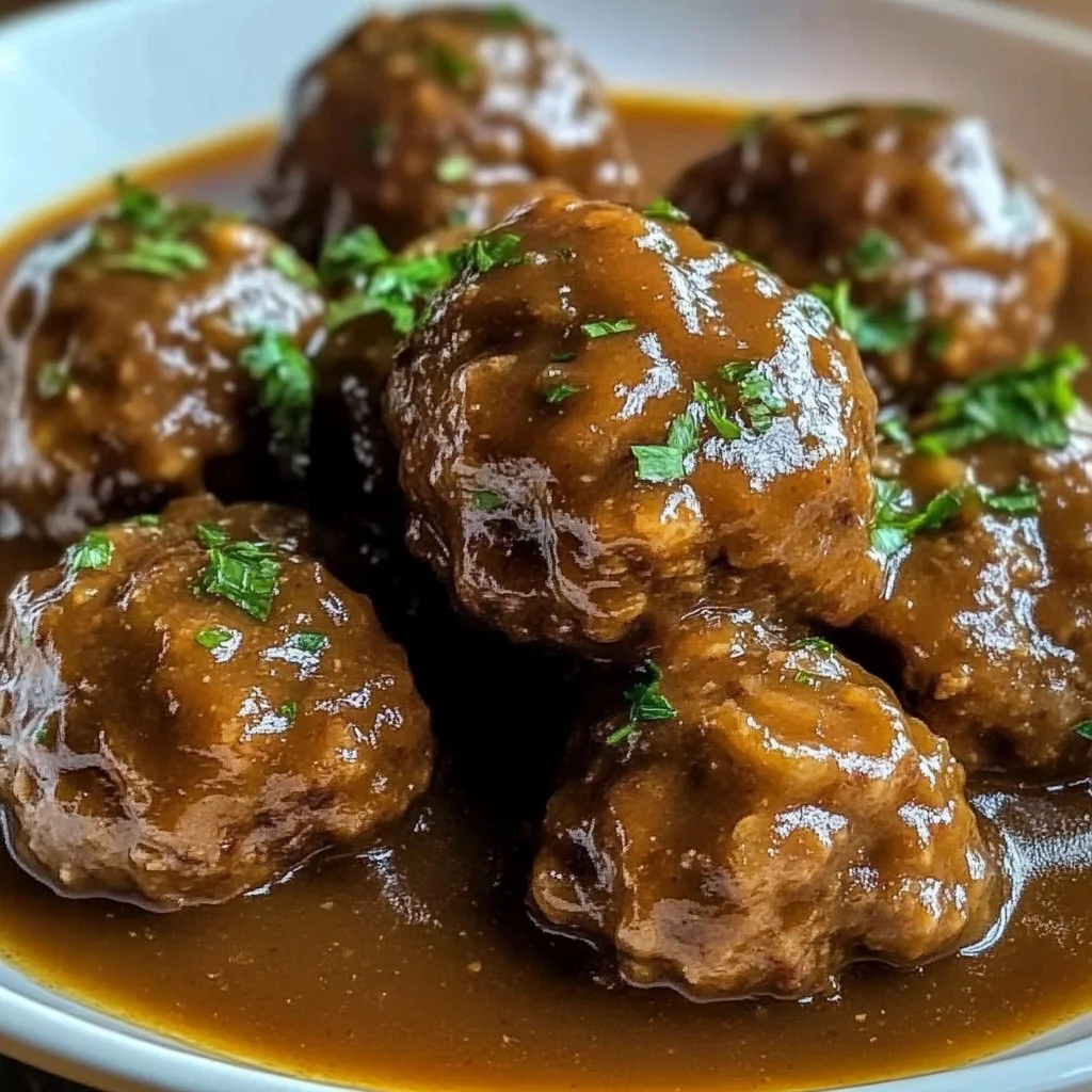 Delicious juicy beef meatballs served with savory gravy