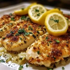 Lemon Chicken Romano garnished with fresh herbs and lemon slices