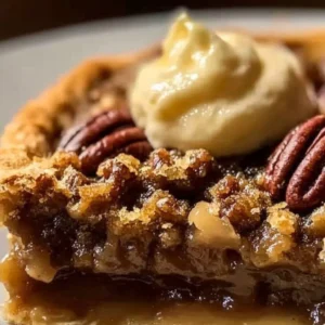 Delicious pecan pie cobbler with a golden crust and pecan topping