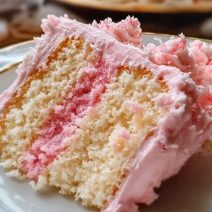 Deliciously festive Pink Champagne Cake topped with creamy frosting.