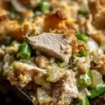Slow Cooker Chicken and Stuffing served on a plate with herbs