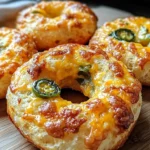 Freshly baked Spicy Jalapeño Cheddar Bagels ready to eat