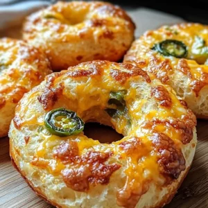 Freshly baked Spicy Jalapeño Cheddar Bagels ready to eat