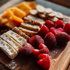 Couple enjoying a romantic Valentine's Day picnic indoors with candles and flowers.
