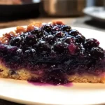 Delicious blueberry almond upside-down cake beautifully presented on a plate