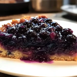 Delicious blueberry almond upside-down cake beautifully presented on a plate