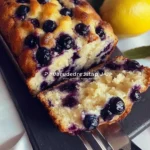 Blueberry Lemon Loaf with fresh blueberries and lemon zest on a wooden table