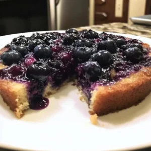Blueberry yogurt upside down cake with vibrant blueberries on top