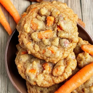 Delicious carrot cake cookies featuring frosting and chopped nuts.