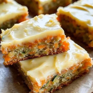 Carrot zucchini bars with lemon frosting on a white plate