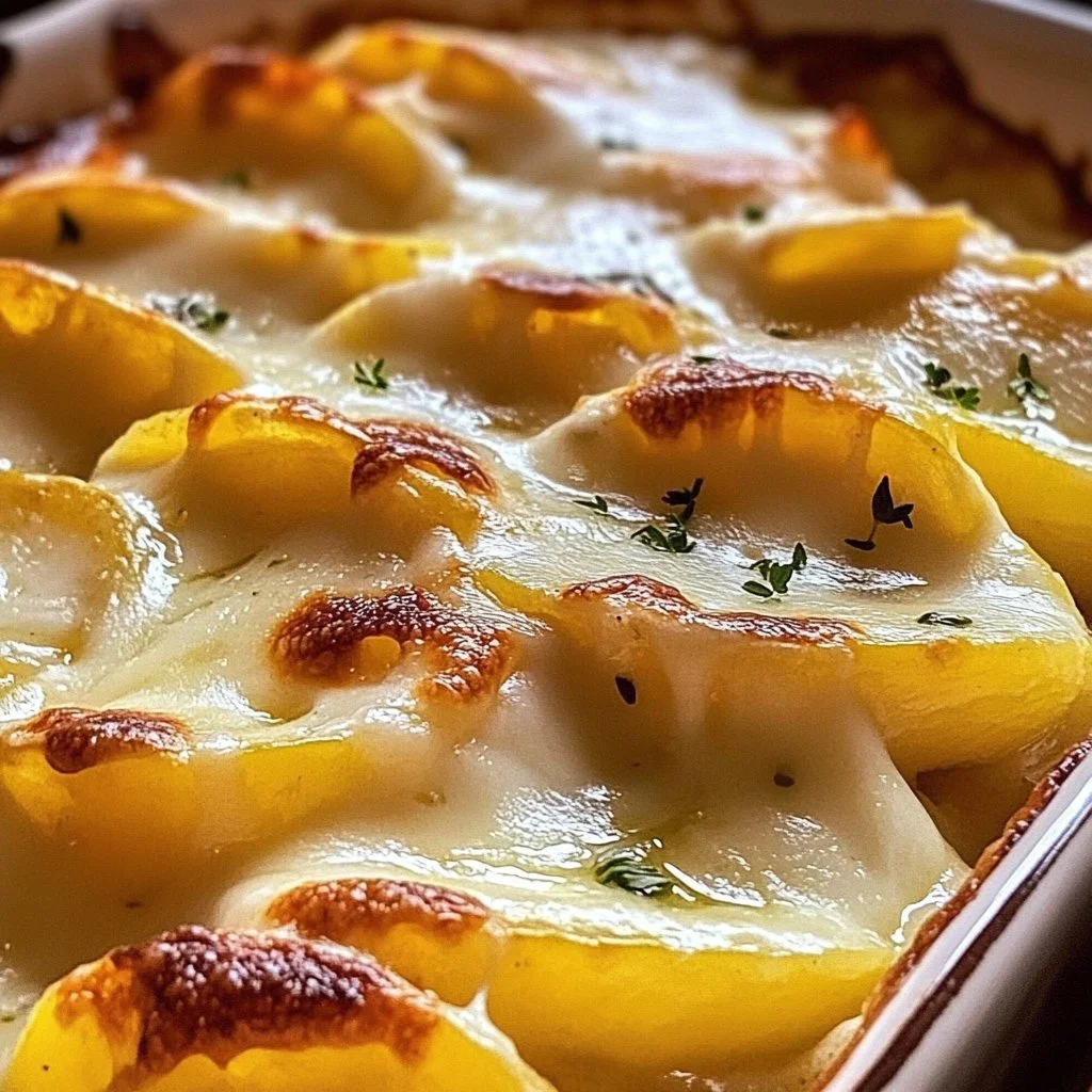 Delicious cheesy easy scalloped potatoes baked to perfection
