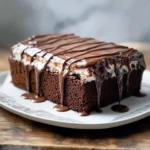 Delicious Chocolate Three Milks Cake topped with chocolate frosting.
