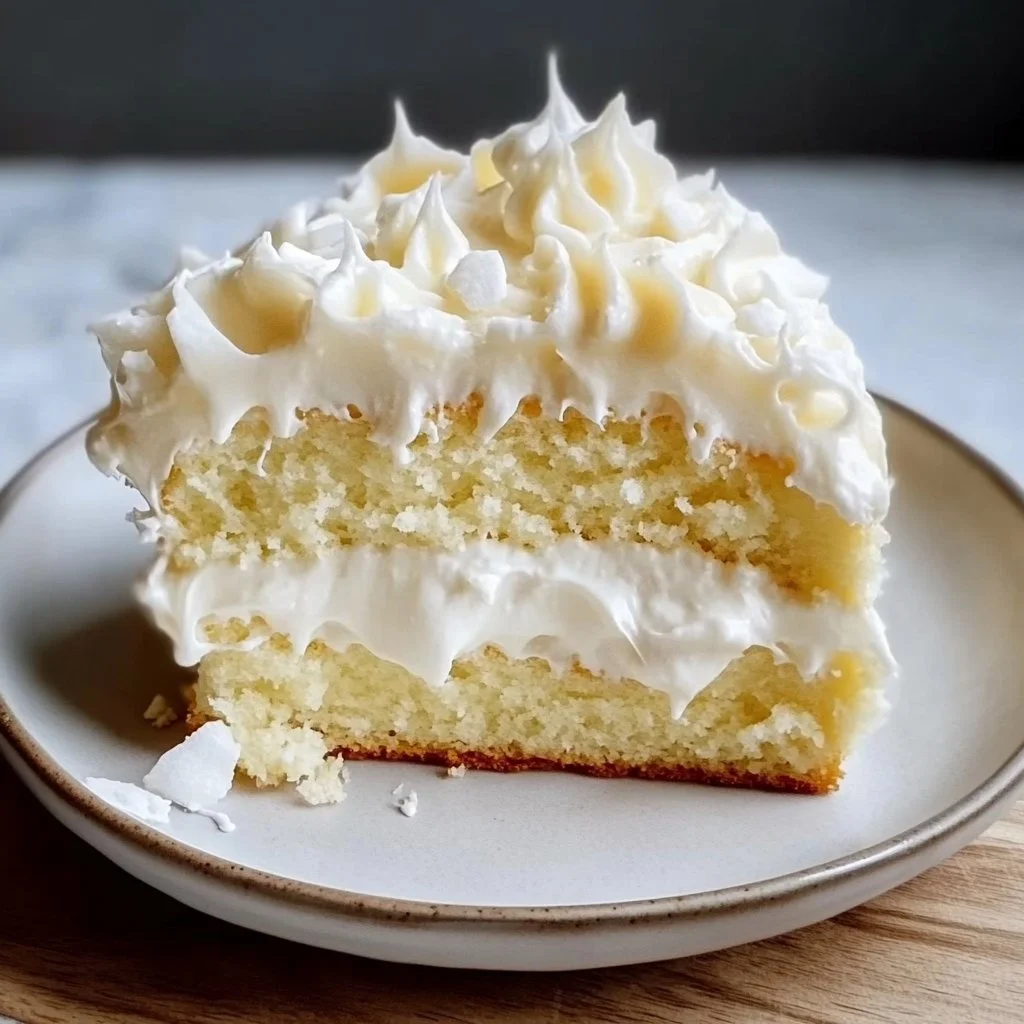 Delicious coconut milk frosting on a chocolate cake