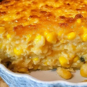 Delicious corn casserole baked for the holiday dinner table