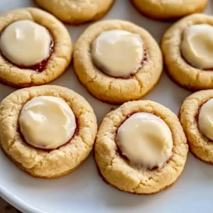 Batch of cream cheese thumbprint cookies with colorful jam filling