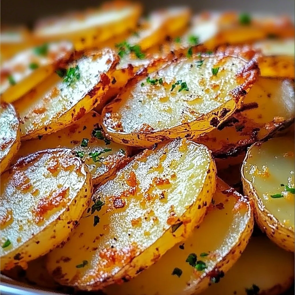 Crispy sliced potatoes baked in the oven, golden and delicious