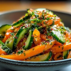 Cucumber carrot salad with fresh veggies in a bowl, ready to serve.