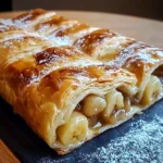 Delicious homemade banana strudel with flaky pastry and fresh bananas