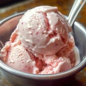 Bowl of delicious rhubarb vanilla ice cream topped with fresh rhubarb