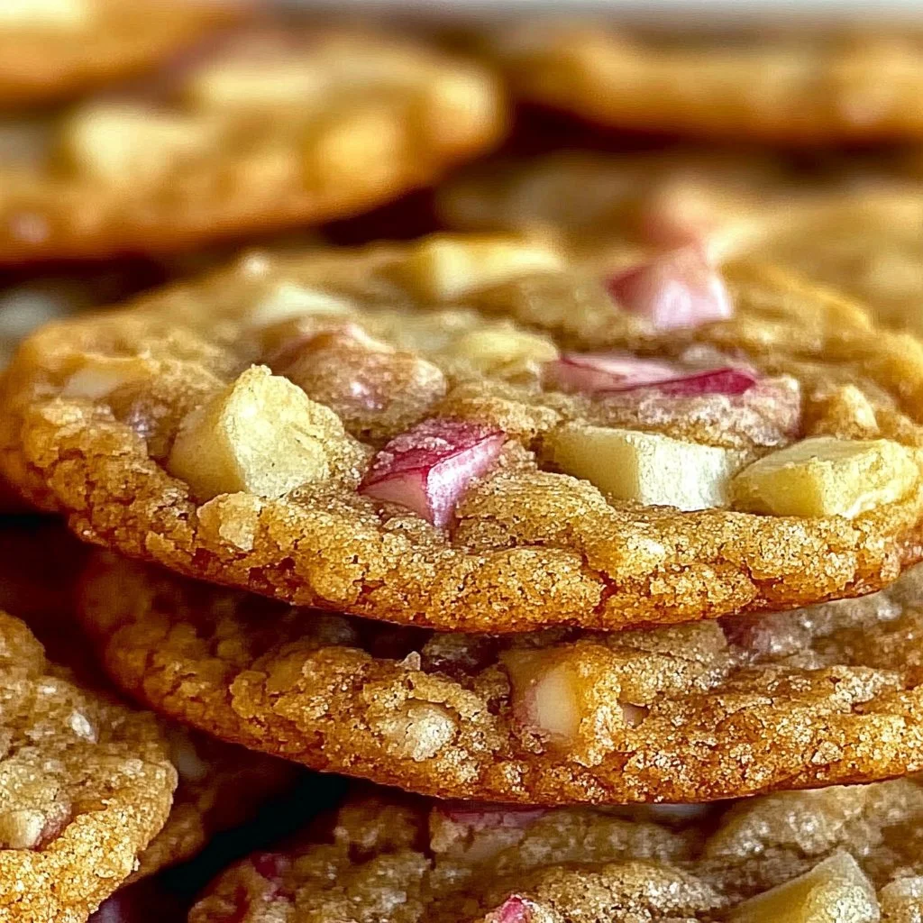 Delicious plate of easy and irresistible rhubarb cookies with a perfect crumble