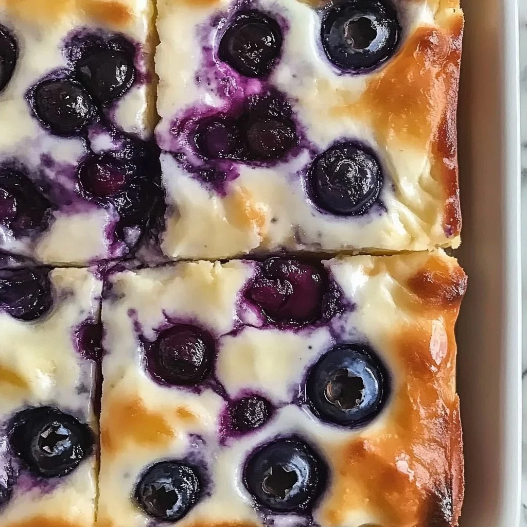 High protein blueberry cottage cheese bake served in a dish
