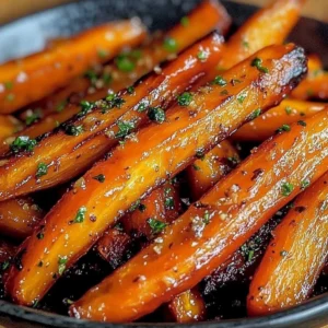 Delicious honey garlic butter roasted carrots garnished and ready to serve.