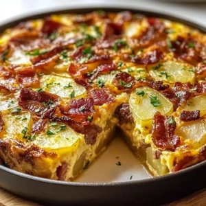 Beef bacon potato frittata ready to serve from Ina Garten's recipe.