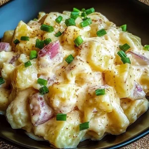 Delicious bowl of German Potato Salad with fresh herbs and dressing