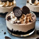 Delicious Oreo Mousse dessert served in a glass with Oreo cookie garnish