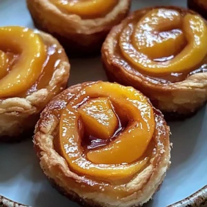 Delicious Peach Pie Cruffins with fresh peach filling and flaky pastry