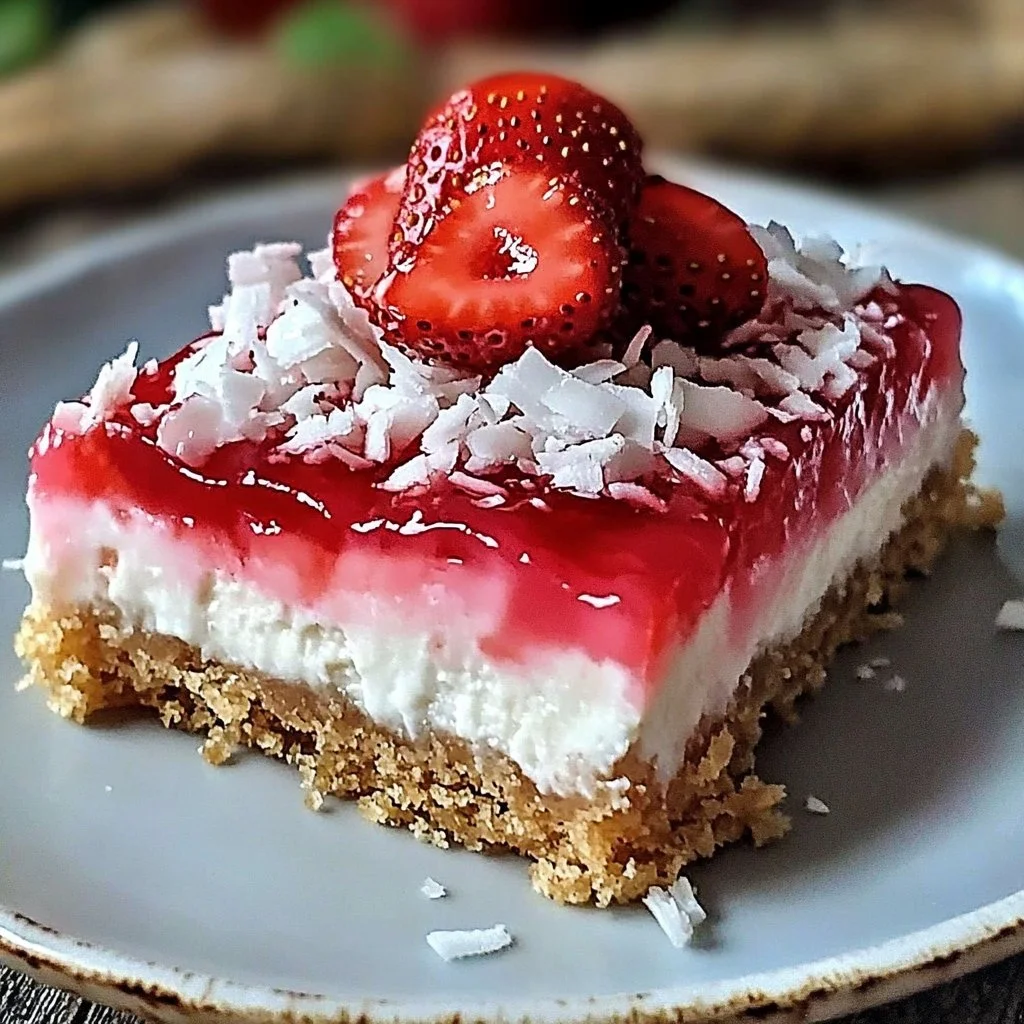 Irresistible Strawberry Coconut No-Bake Cheesecake Bars