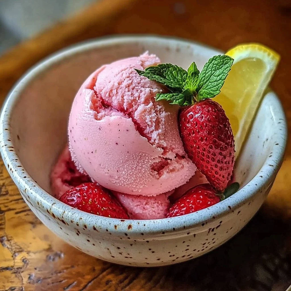 Irresistible Strawberry Lemon Mint Sorbet