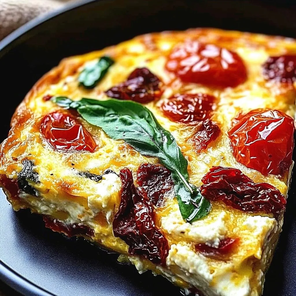 Italian sun dried tomato frittata served on a plate