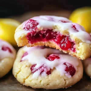 Freshly baked Lemon Raspberry Cookies on a cooling rack