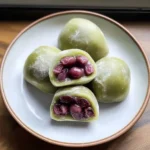 Delicious Matcha Mochi with Red Beans garnished with sweet toppings