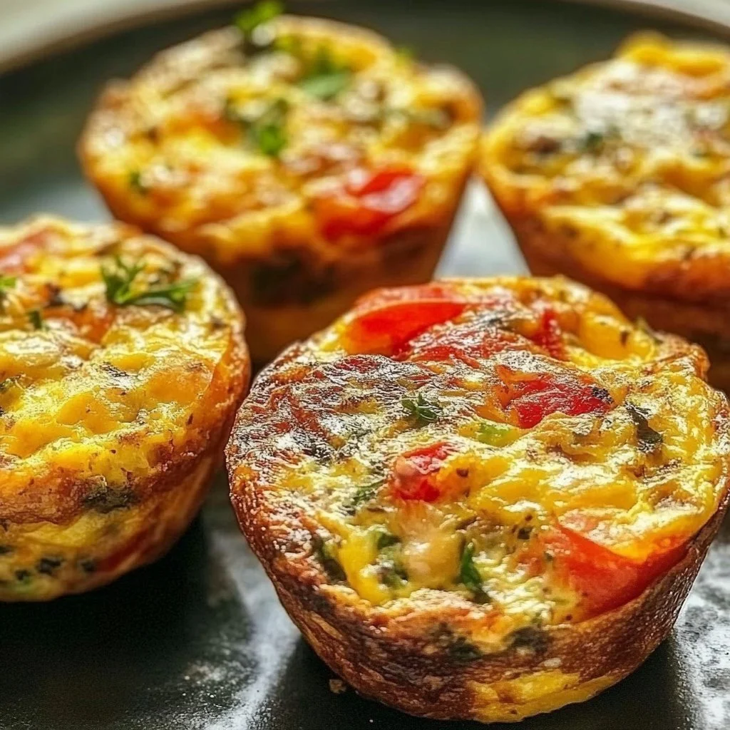 Deliciously baked mini frittata muffins on a plate, perfect for breakfast.