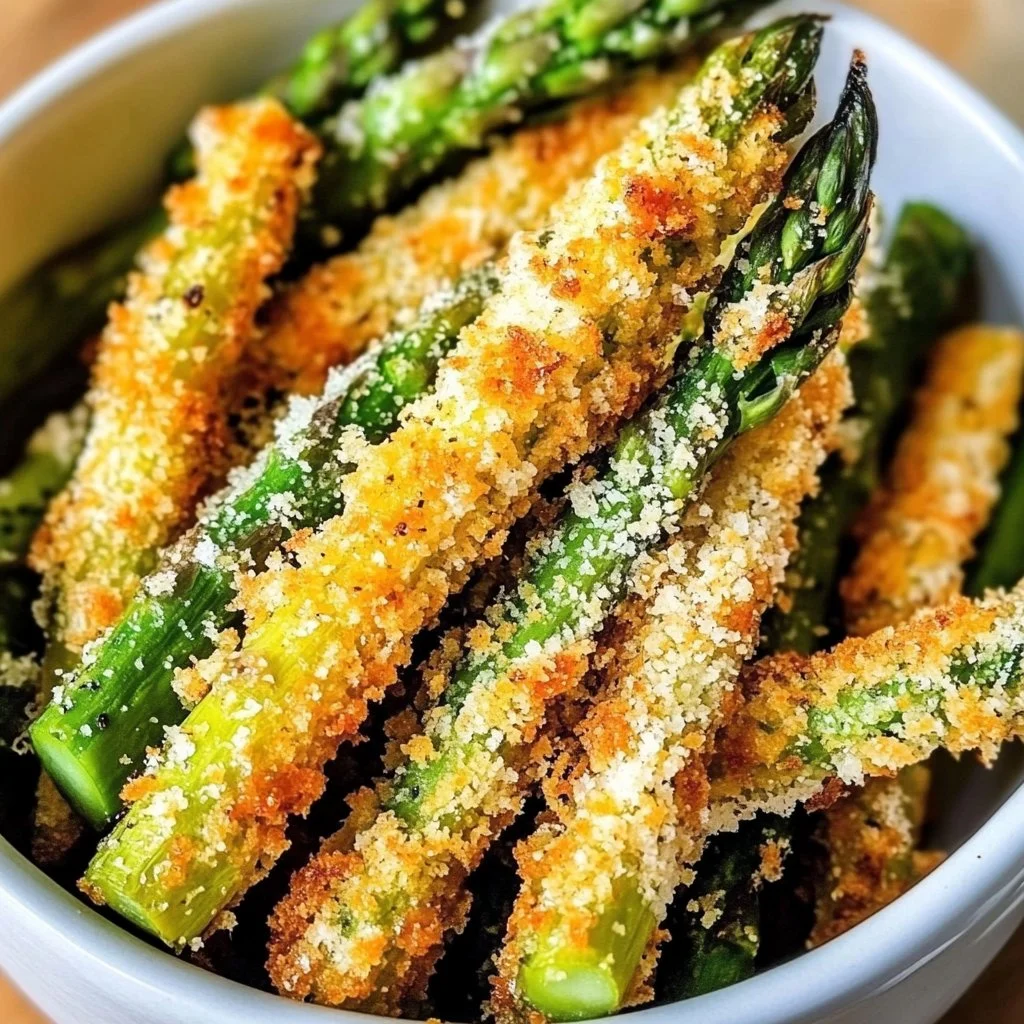 Crispy Parmesan Asparagus fries served on a plate