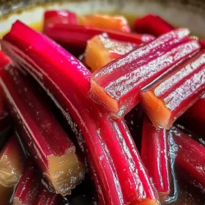 Jar of Simply Divine Candied Rhubarb, showcasing sweet and tart flavor blend.