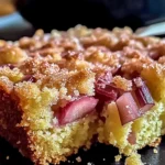 Sour Cream Rhubarb Coffee Cake with a golden crust and a fluffy texture