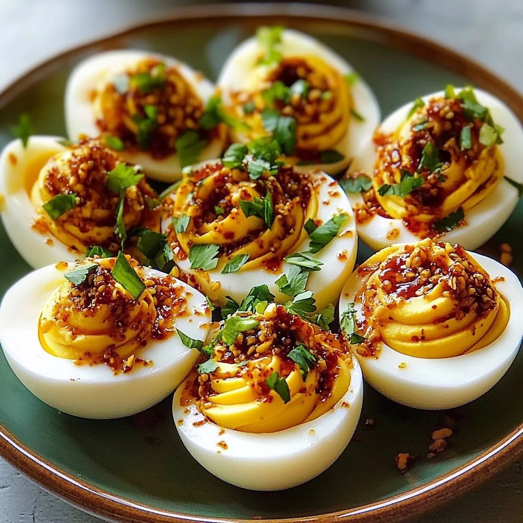 Spicy Chili Garlic Deviled Eggs