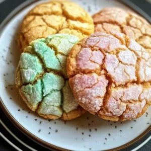 Delicious springtime crinkle cookies dusted with powdered sugar on a plate