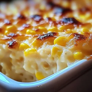 Delicious Sweet Corn Pudding Casserole served in a baking dish