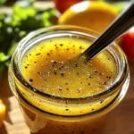 Delicious homemade lemon vinaigrette dressing drizzled over a fresh salad