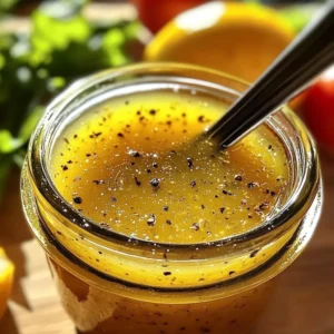Delicious homemade lemon vinaigrette dressing drizzled over a fresh salad