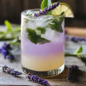Refreshing Virgin Lavender Mojito with lavender and mint served in a glass
