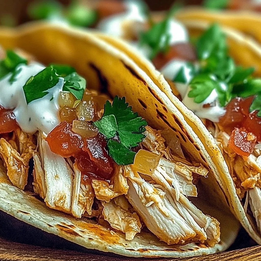 Delicious homemade crack chicken tacos topped with fresh ingredients