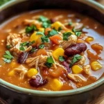 Bowl of Classic Slow Cooker Crack Chicken Chili with toppings