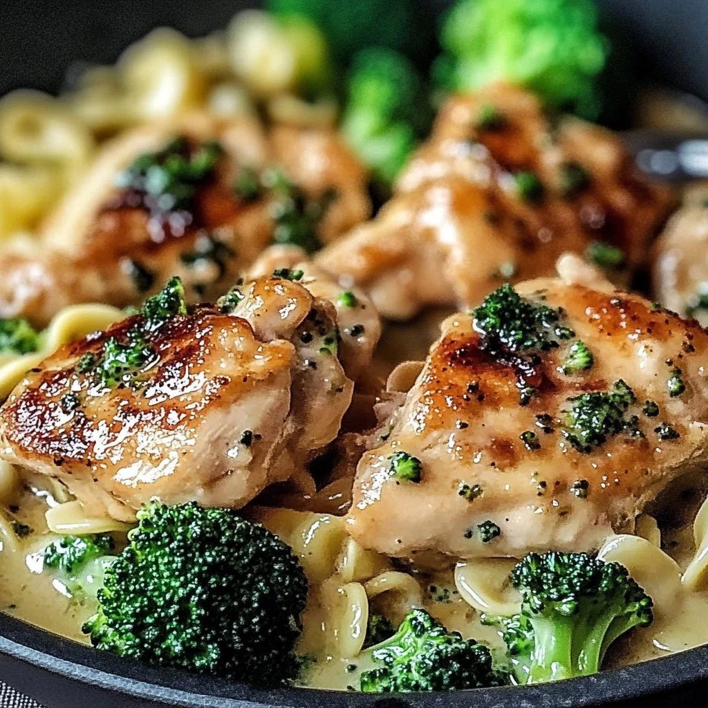 Cowboy Butter Lemon Bowtie Chicken with Broccoli served on a plate