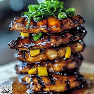Delicious Hawaiian Huli Huli Chicken stack served on a plate