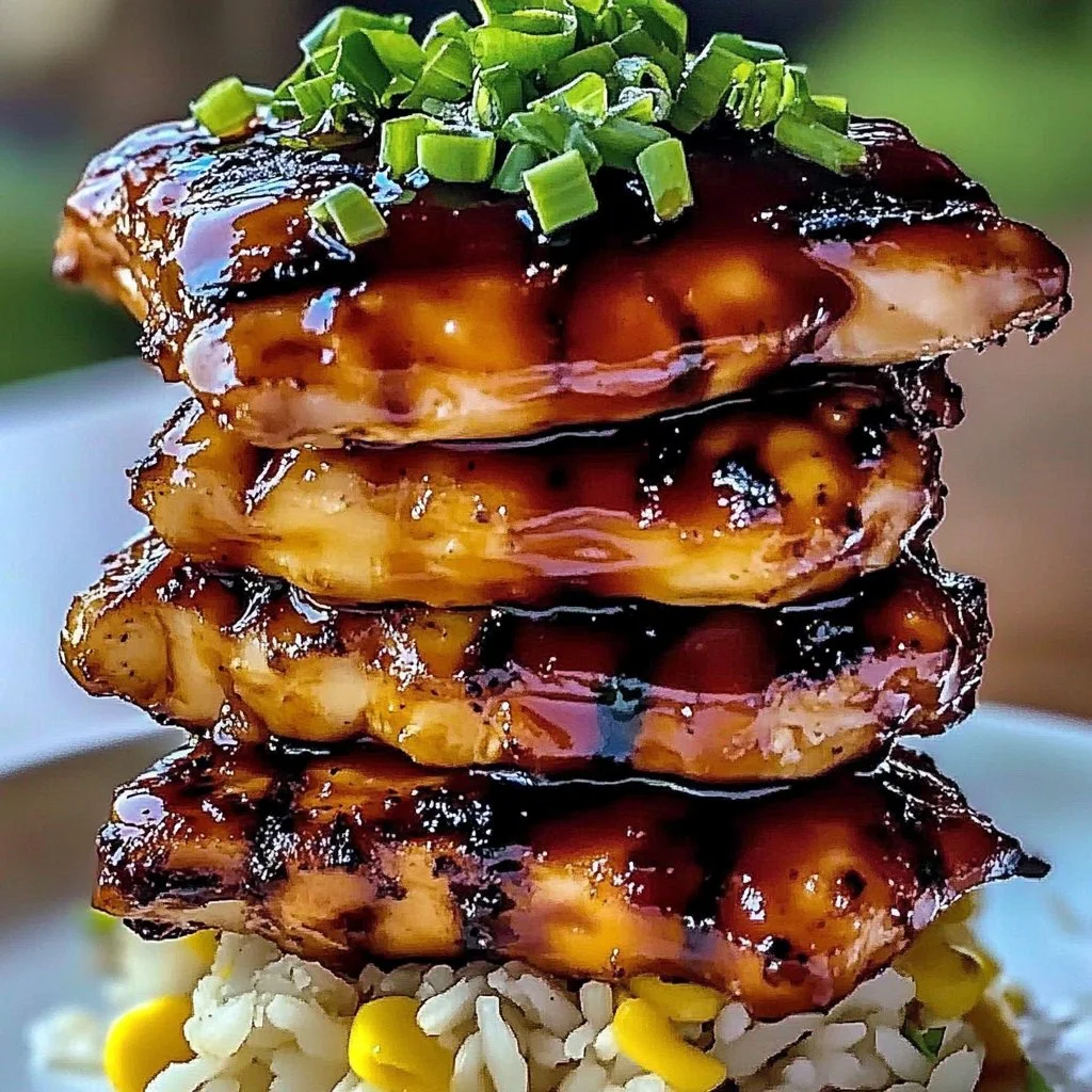Delicious Hawaiian Huli Huli Chicken Stack